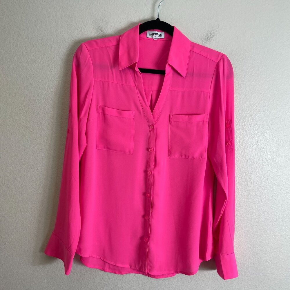 Express Hot Pink Button-Up Blouse